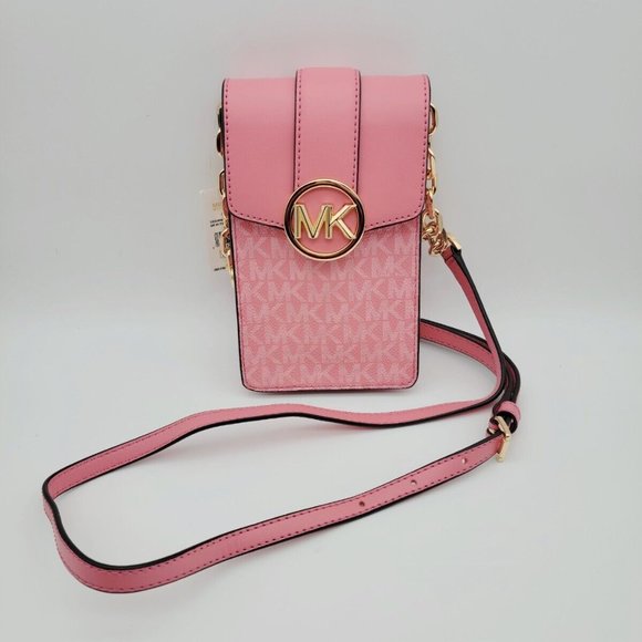 NWT Michael Kors Carmen Small NS Logo Smartphone Crossbody Tea Rose - Picture 7 of 7